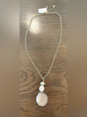 NWT - Anne Marie Gold-Tone Chain Necklace with Pale Faceted Pendant Adjustable
